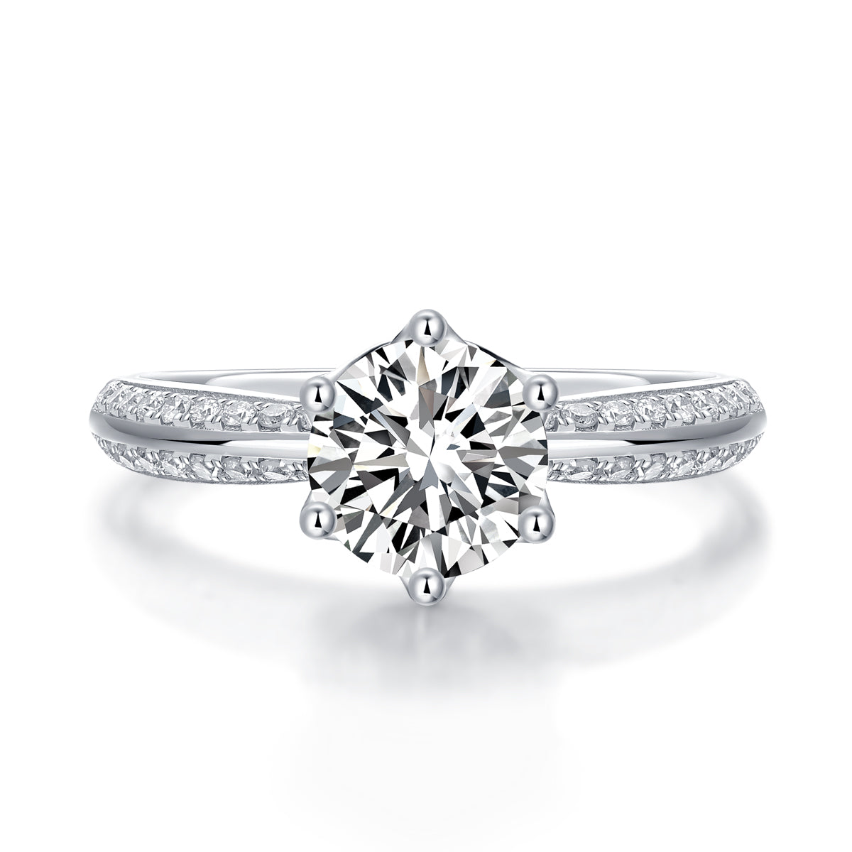 Moissanit Ring / Verlobungsring / Silberring mit 1.29 Karat VVS1 Reinheit und Farbgrad D im Brilliantschliff in rhodiniertem 925 Sterlingsilber.