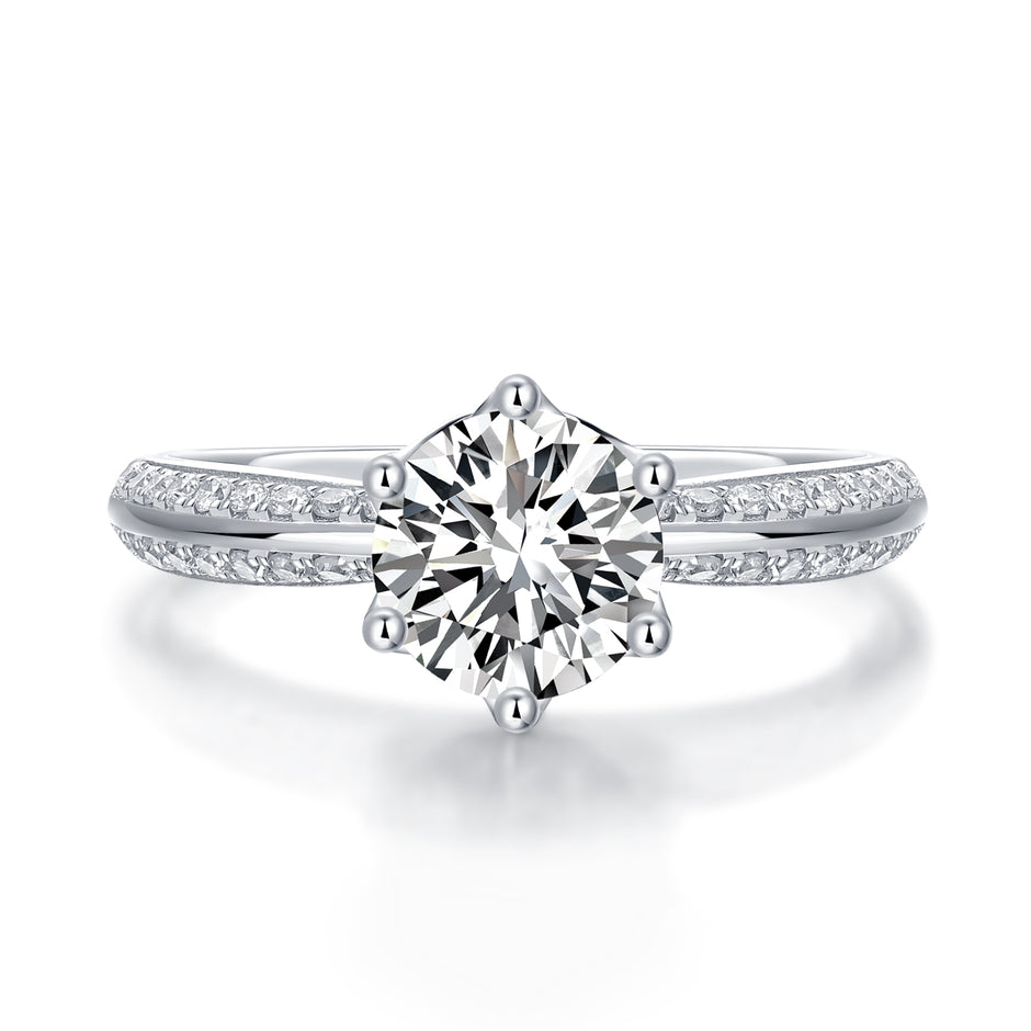 Moissanit Ring / Verlobungsring / Silberring mit 1.29 Karat VVS1 Reinheit und Farbgrad D im Brilliantschliff in rhodiniertem 925 Sterlingsilber.