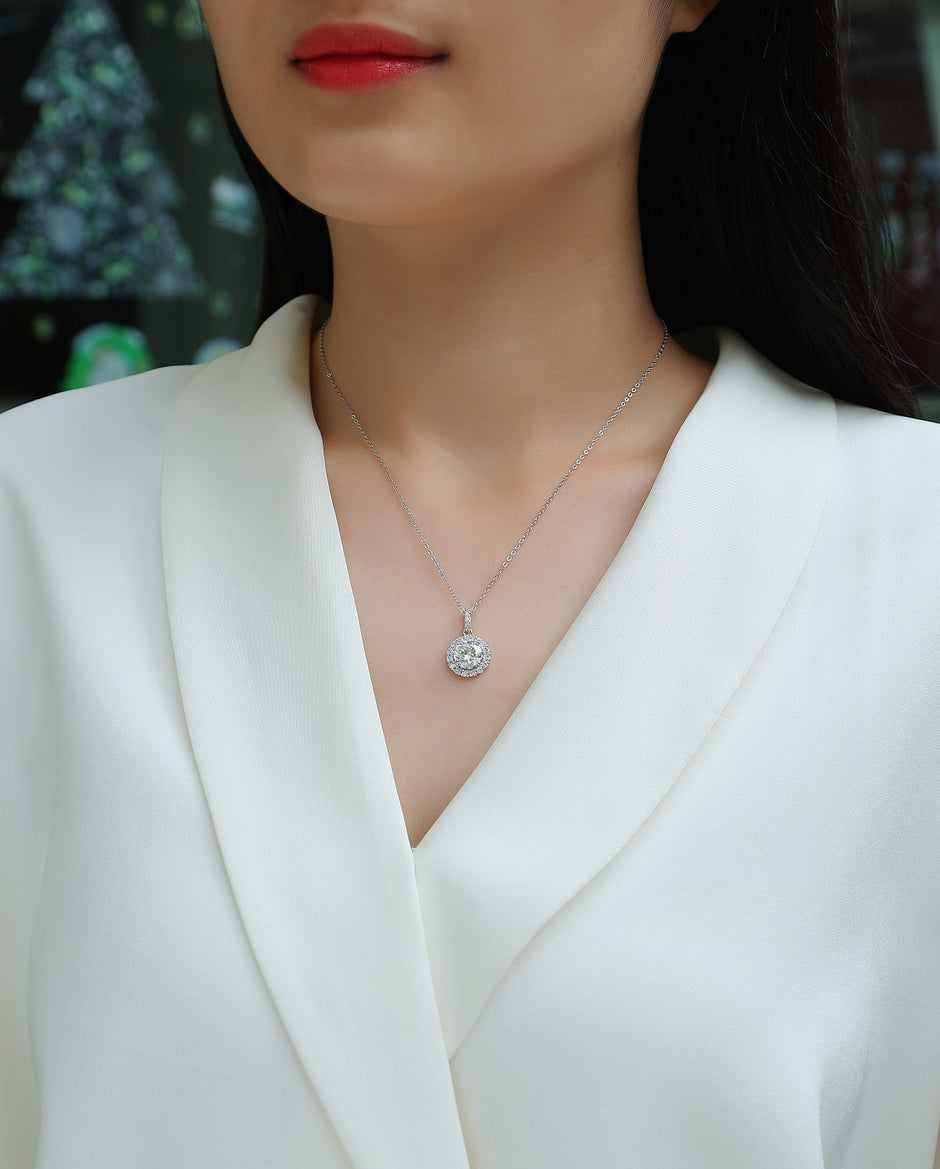 Moissanit Halskette 2 Karat in VVS-Reinheit und Farbgrad D - rhodinierte Anhänger mit eleganter  Kette aus 925er Silber