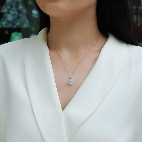 Moissanit Halskette 2 Karat in VVS-Reinheit und Farbgrad D - rhodinierte Anhänger mit eleganter  Kette aus 925er Silber