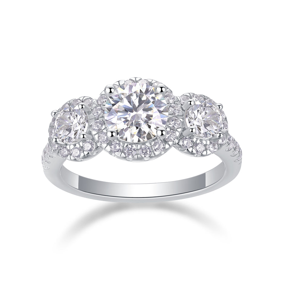 Moissanit Ring / Verlobungsring / Silberring mit 1.2 Karat VVS1 Reinheit und Farbgrad D im Brilliantschliff in rhodiniertem 925 Sterlingsilber.