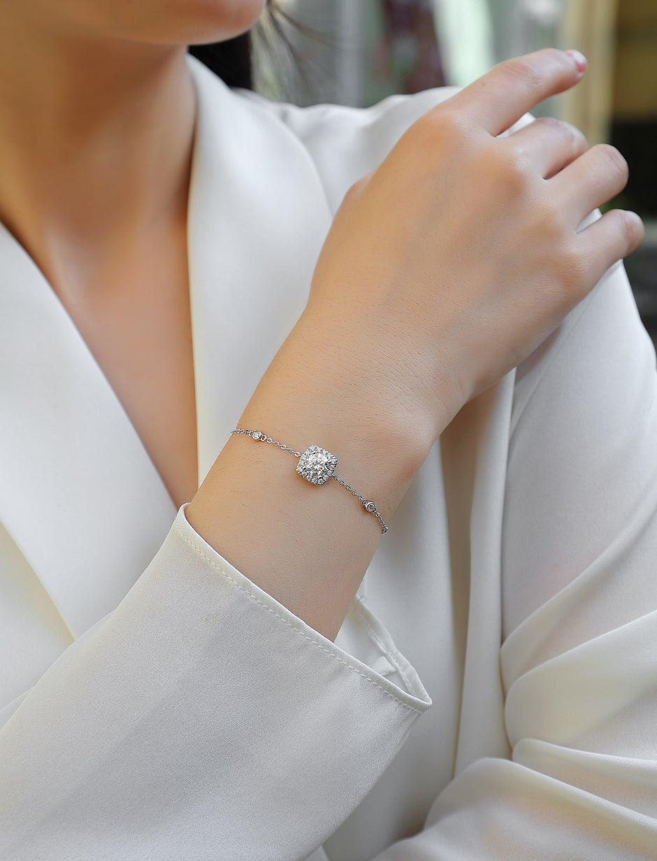 Moissanit Tennis Armband mit 1.7 Karat VVS1 Reinheit und D Farbgrad aus rhodiniertem 925 Silber (18 cm)