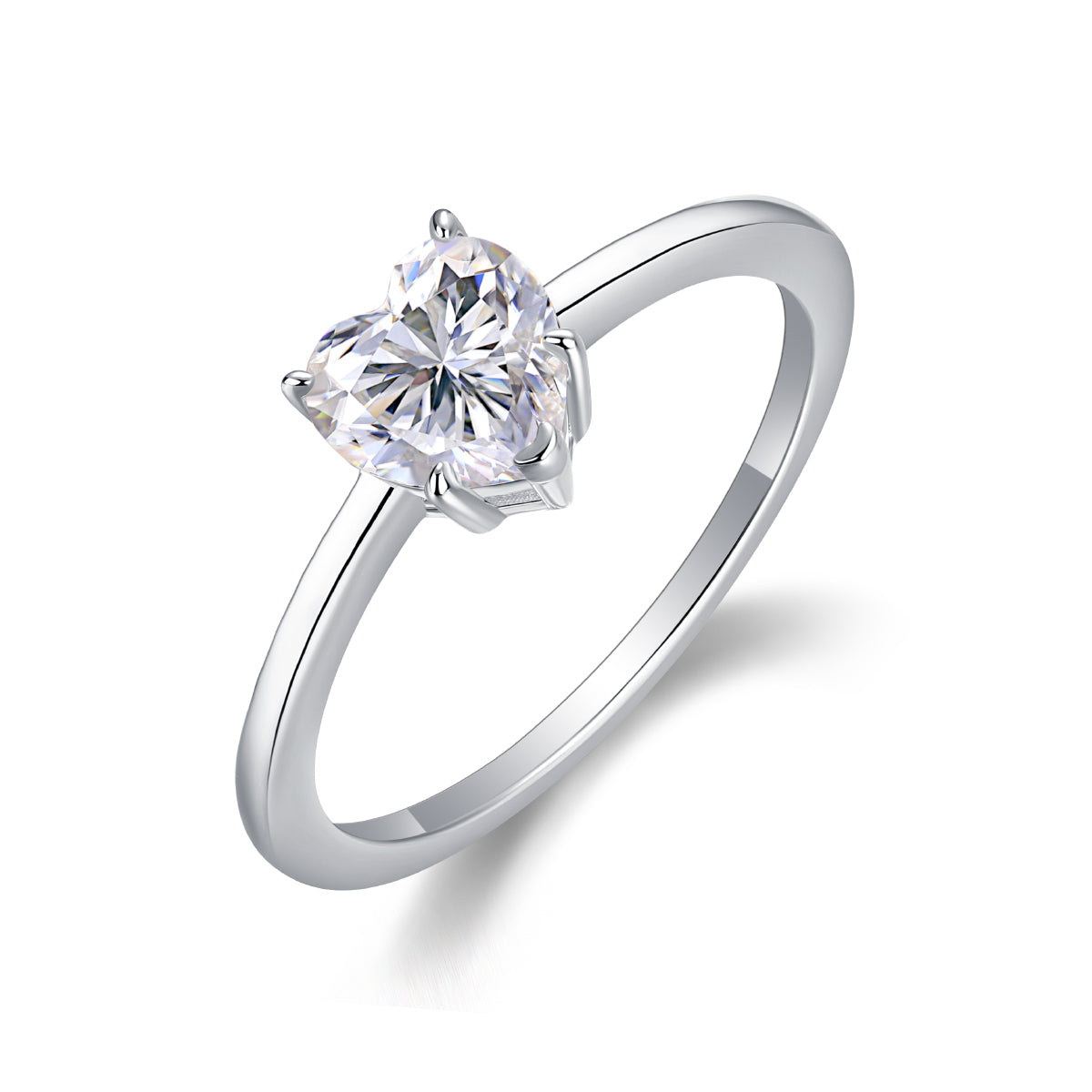 Moissanit Ring / Verlobungsring / Silberring mit 1 Karat VVS1 Reinheit und Farbgrad D im Herz-Schliff in rhodiniertem 925 Sterlingsilber.