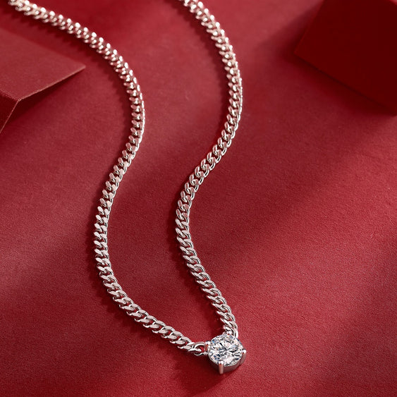 Moissanit Kubanische Halskette 1.0 Karat VVS1 Reinheit D Farbgrad Brilliantschliff – rhodiniert 925er Silberkette