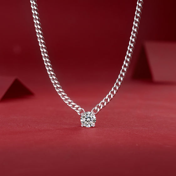 Moissanit Kubanische Halskette 1.0 Karat VVS1 Reinheit D Farbgrad Brilliantschliff – rhodiniert 925er Silberkette