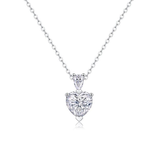 Moissanit Halskette Herzschliff 2.34 Karat  VVS1 Reinheit und Farbgrad D - rhodinierter Anhänger mit eleganter  Kette aus 925er Silber