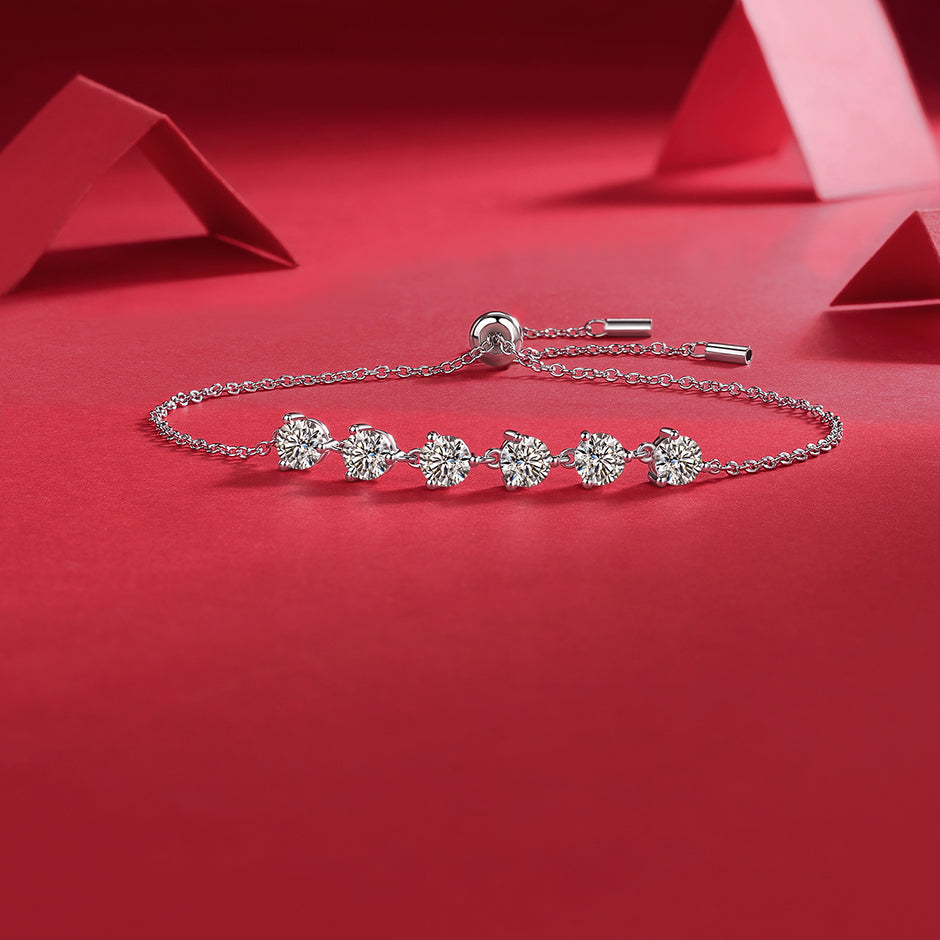 Moissanit Armband mit 3 Karat VVS1 Reinheit und D Farbgrad aus rhodiniertem 925 Silber (17-21 cm)