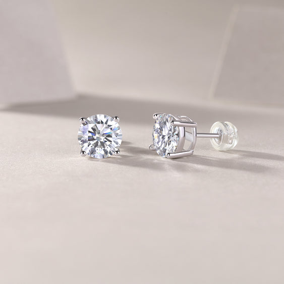 Moissanit Ohrstecker mit 2 Karat in höchster VVS1-Reinheit und edlem D-Farbgrad aus rhodiniertem 925 Silber