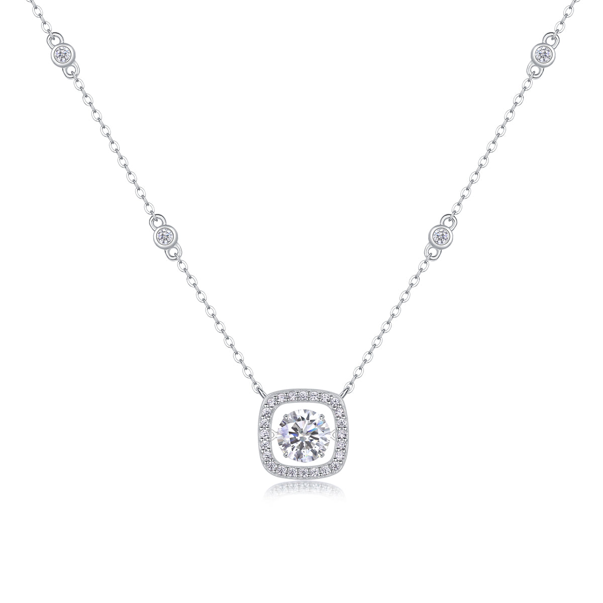 Moissanit Halskette 1.58 Karat in VVS1  Reinheit und Farbgrad D - rhodinierte Anhänger mit eleganter  Kette aus 925er Silber