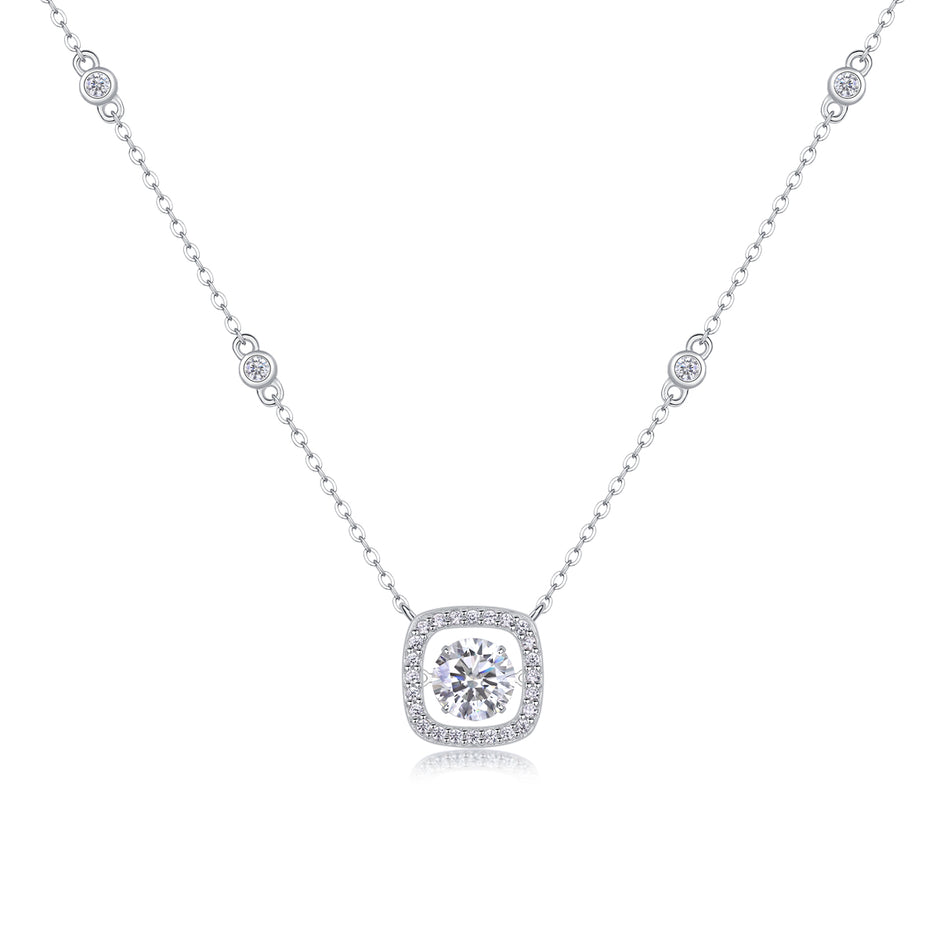 Moissanit Halskette 1.58 Karat in VVS1  Reinheit und Farbgrad D - rhodinierte Anhänger mit eleganter  Kette aus 925er Silber