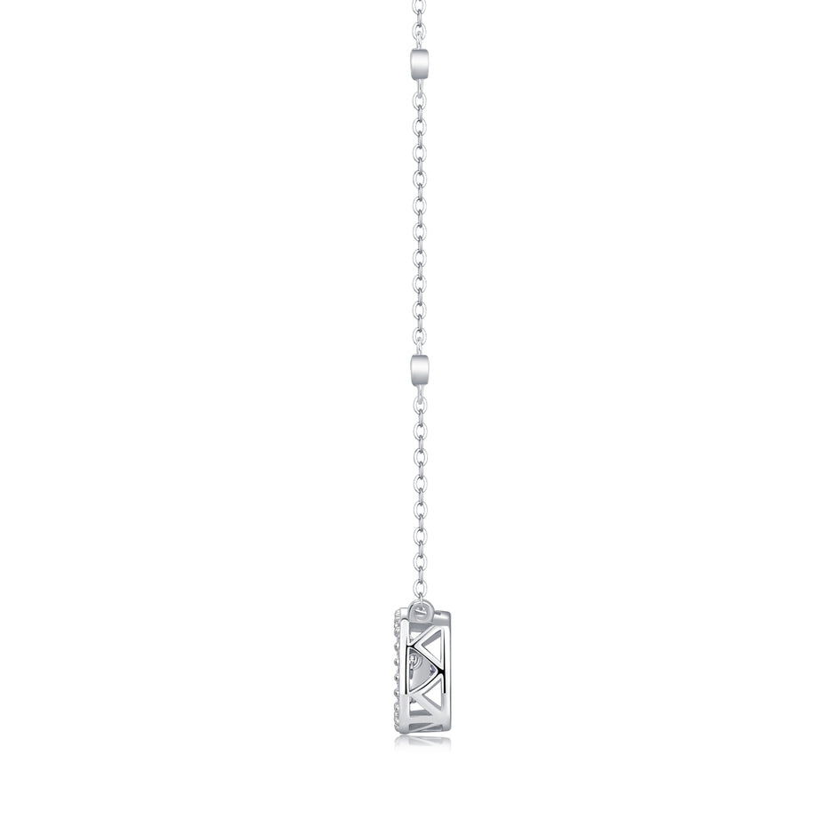 Moissanit Halskette 1.58 Karat in VVS1  Reinheit und Farbgrad D - rhodinierte Anhänger mit eleganter  Kette aus 925er Silber