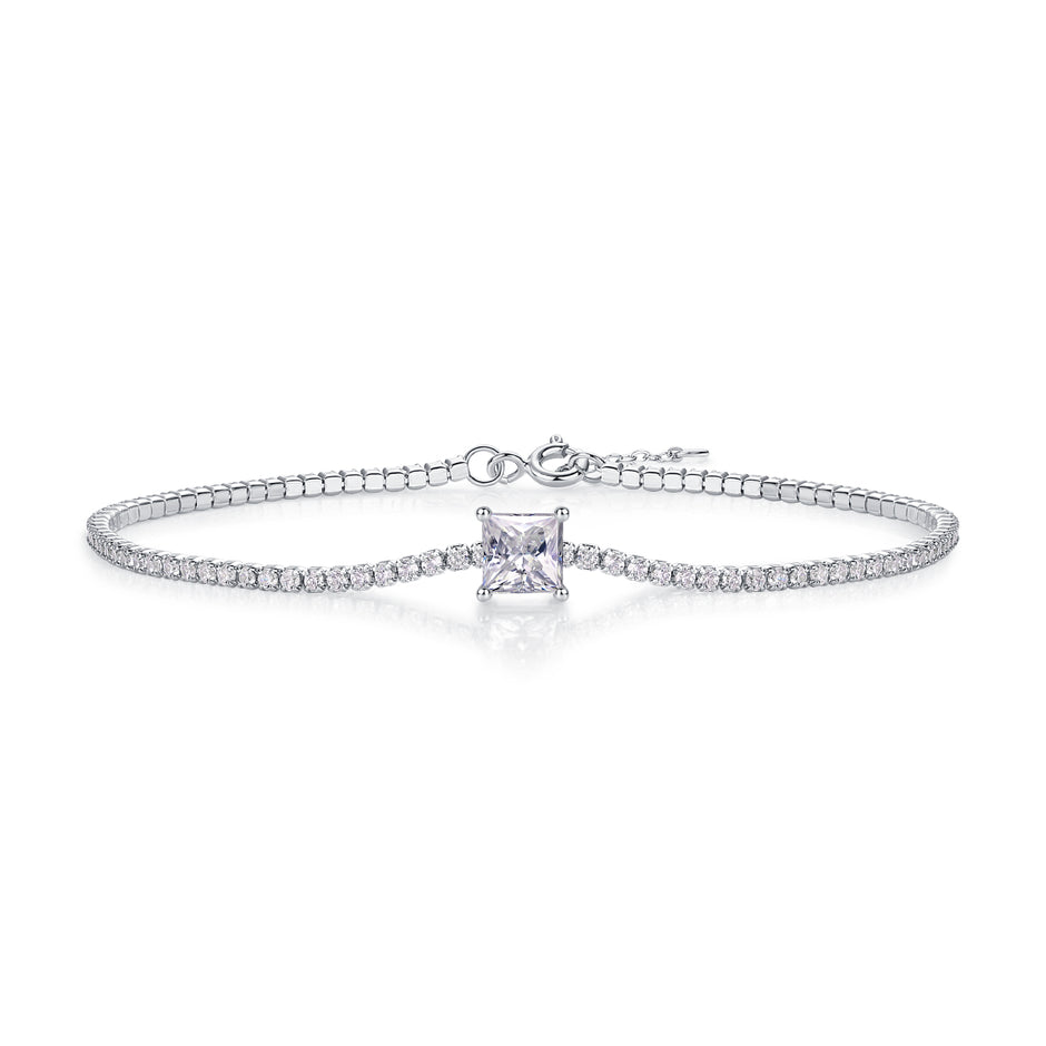 Moissanit Tennis Armband mit 0.9 Karat VVS1 Reinheit und D Farbgrad aus rhodiniertem 925 Silber (18 cm)