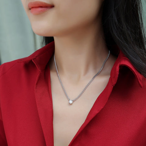 Moissanit Kubanische Halskette 1.0 Karat VVS1 Reinheit D Farbgrad Brilliantschliff – rhodiniert 925er Silberkette