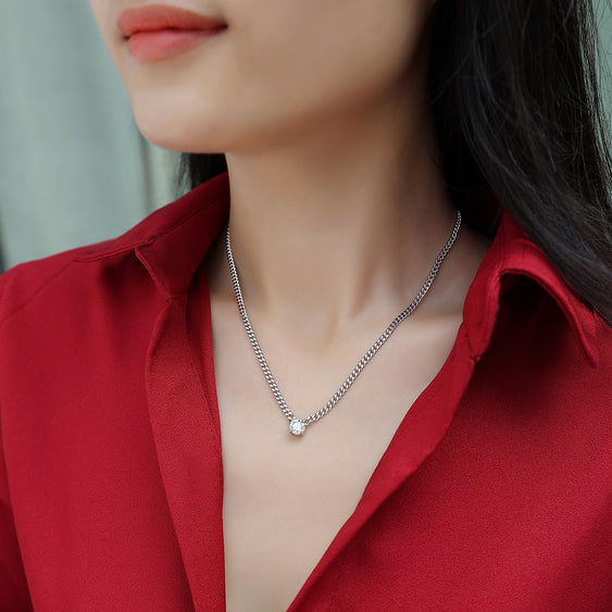 Moissanit Kubanische Halskette 1.0 Karat VVS1 Reinheit D Farbgrad Brilliantschliff – rhodiniert 925er Silberkette