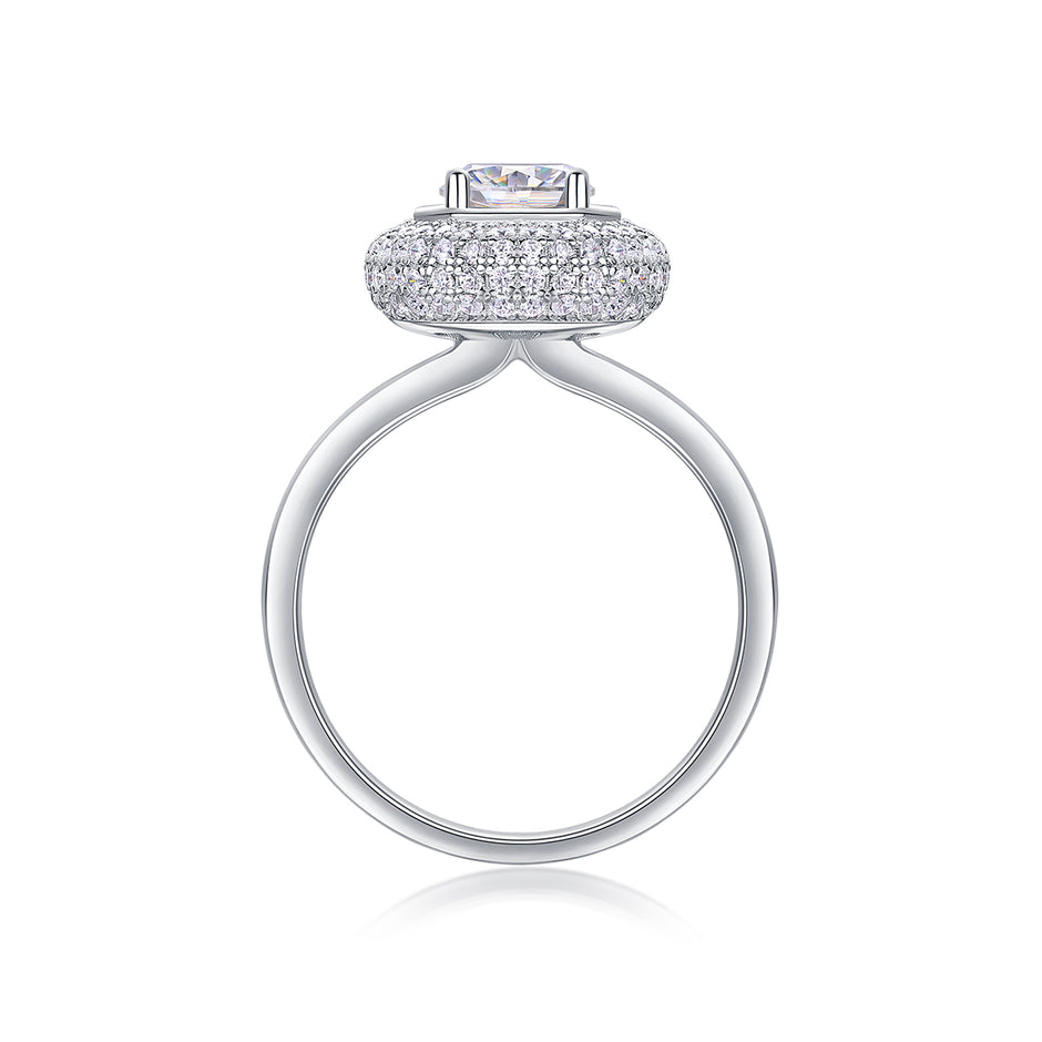 Moissanit Ring / Verlobungsring mit 2 Karat VVS1 Reinheit und Farbgrad D im Brilliantschliff in rhodiniertem 925 Sterlingsilber.