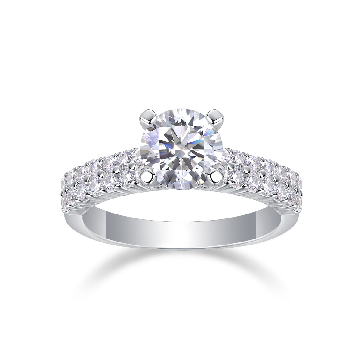 Moissanit Ring / Verlobungsring / Silberring mit 1 Karat VVS1 Reinheit und Farbgrad D im Brilliantschliff in rhodiniertem 925 Sterlingsilber.