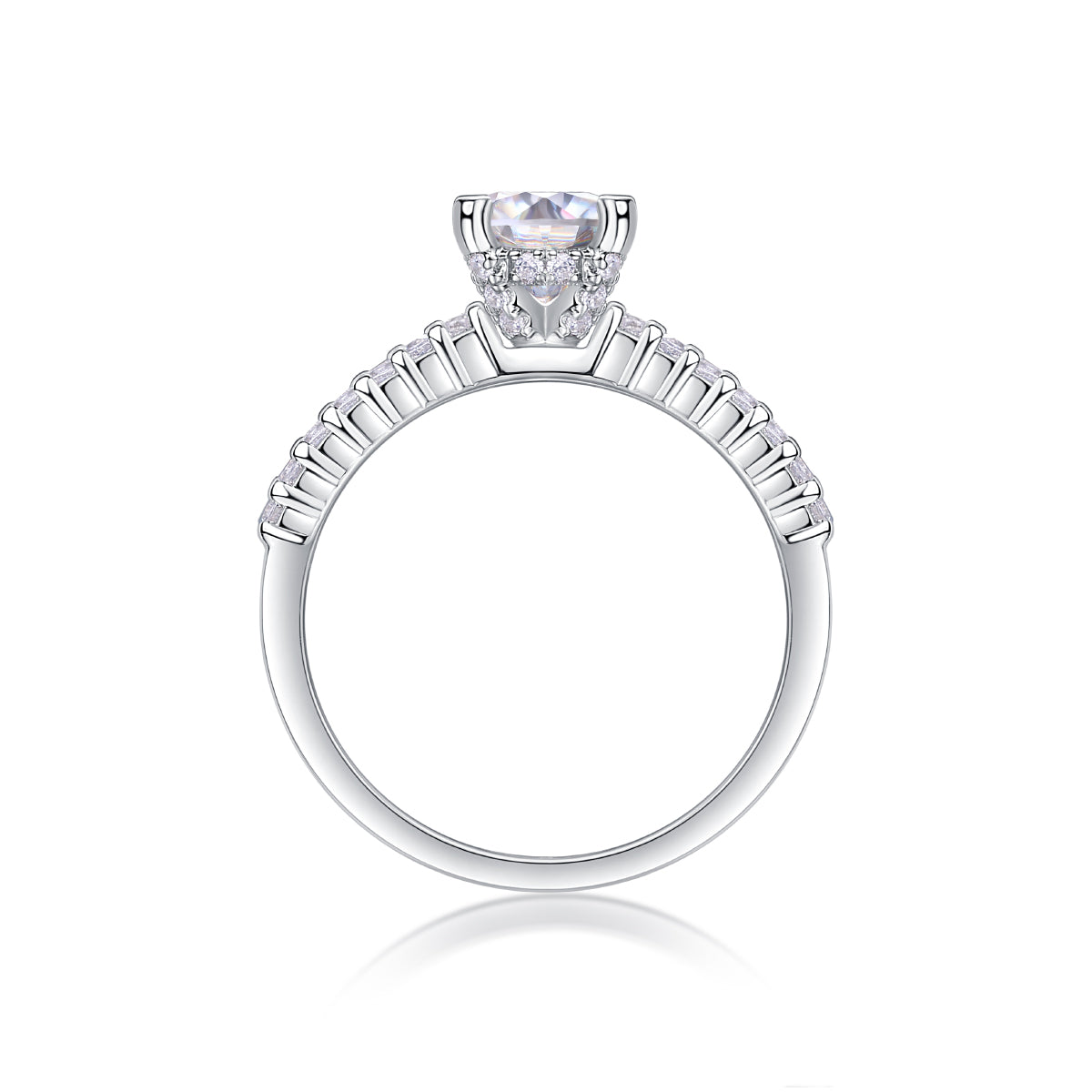 Moissanit Ring / Verlobungsring / Silberring mit 1 Karat VVS1 Reinheit und Farbgrad D im Brilliantschliff in rhodiniertem 925 Sterlingsilber.