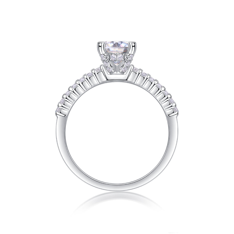 Moissanit Ring / Verlobungsring / Silberring mit 1 Karat VVS1 Reinheit und Farbgrad D im Brilliantschliff in rhodiniertem 925 Sterlingsilber.