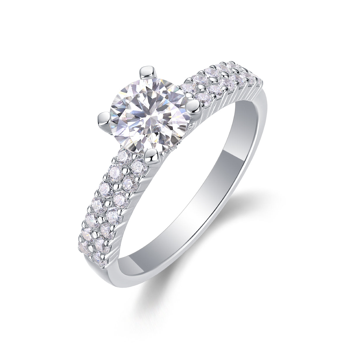 Moissanit Ring / Verlobungsring / Silberring mit 1 Karat VVS1 Reinheit und Farbgrad D im Brilliantschliff in rhodiniertem 925 Sterlingsilber.