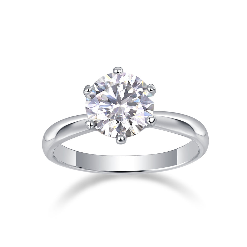 Moissanit Ring / Verlobungsring / Silberring mit 2 Karat VVS1 Reinheit und Farbgrad D im Brilliantschliff in rhodiniertem 925 Sterlingsilber.