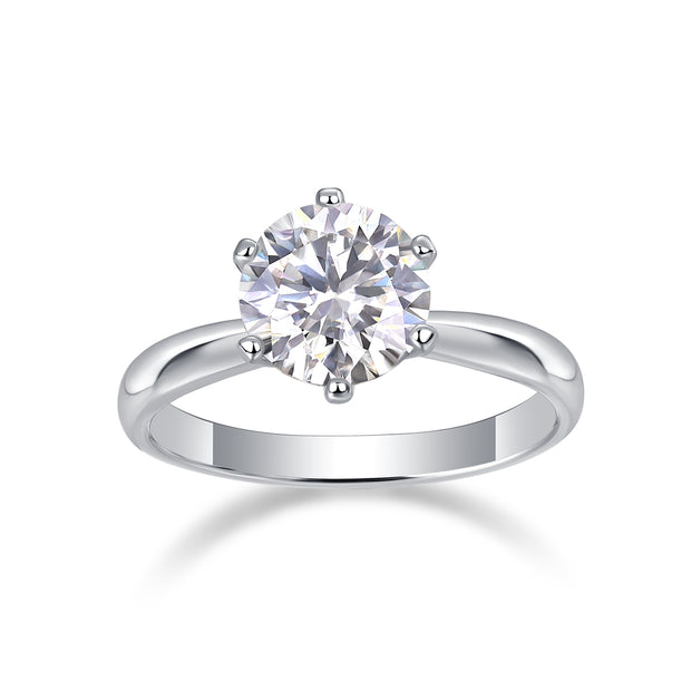 Moissanit Ring / Verlobungsring / Silberring mit 1 Karat VVS1 Reinheit und Farbgrad D im Brilliantschliff in rhodiniertem 925 Sterlingsilber.