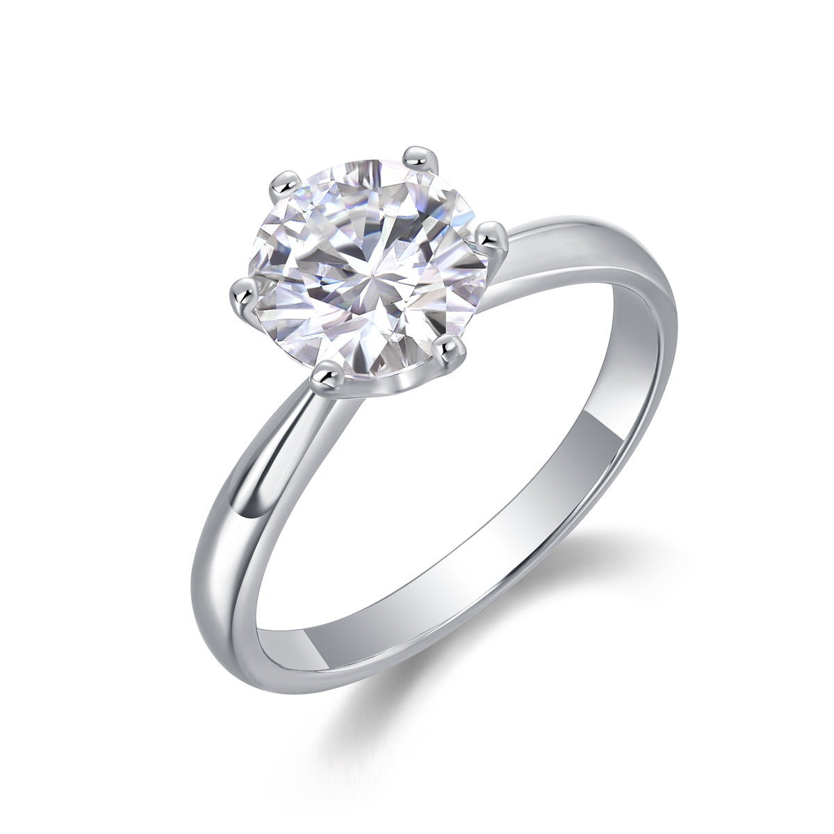 Moissanit Ring / Verlobungsring / Silberring mit 2 Karat VVS1 Reinheit und Farbgrad D im Brilliantschliff in rhodiniertem 925 Sterlingsilber.