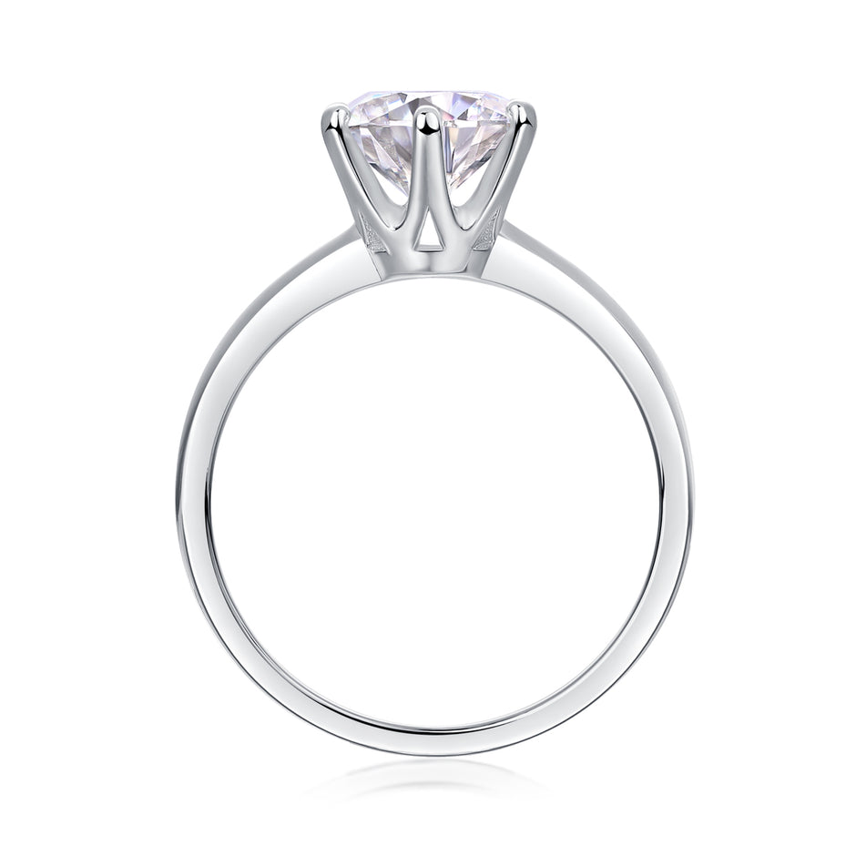 Moissanit Ring / Verlobungsring / Silberring mit 2 Karat VVS1 Reinheit und Farbgrad D im Brilliantschliff in rhodiniertem 925 Sterlingsilber.