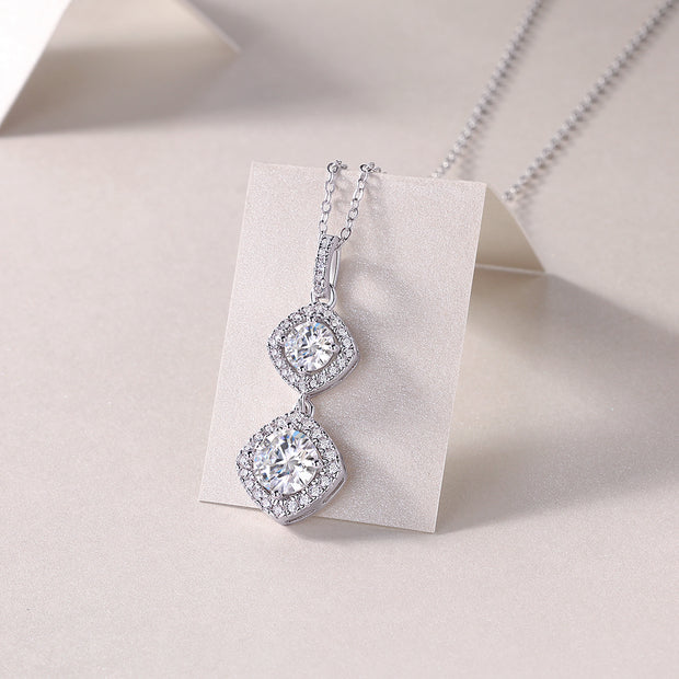 Moissanit Halskette 2 Karat in VVS1 Reinheit und Farbgrad D - rhodinierter Anhänger mit eleganter  Kette aus 925er Silber