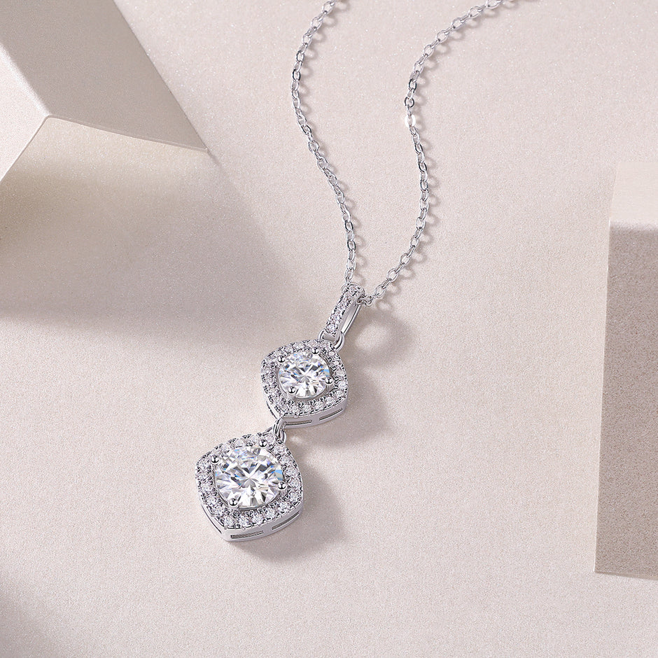 Moissanit Halskette 2 Karat in VVS1 Reinheit und Farbgrad D - rhodinierter Anhänger mit eleganter  Kette aus 925er Silber