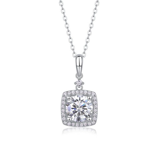 Moissanit Halskette 2 Karat in VVS1 Reinheit und Farbgrad D - rhodinierte Anhänger mit eleganter  Kette aus 925er Silber