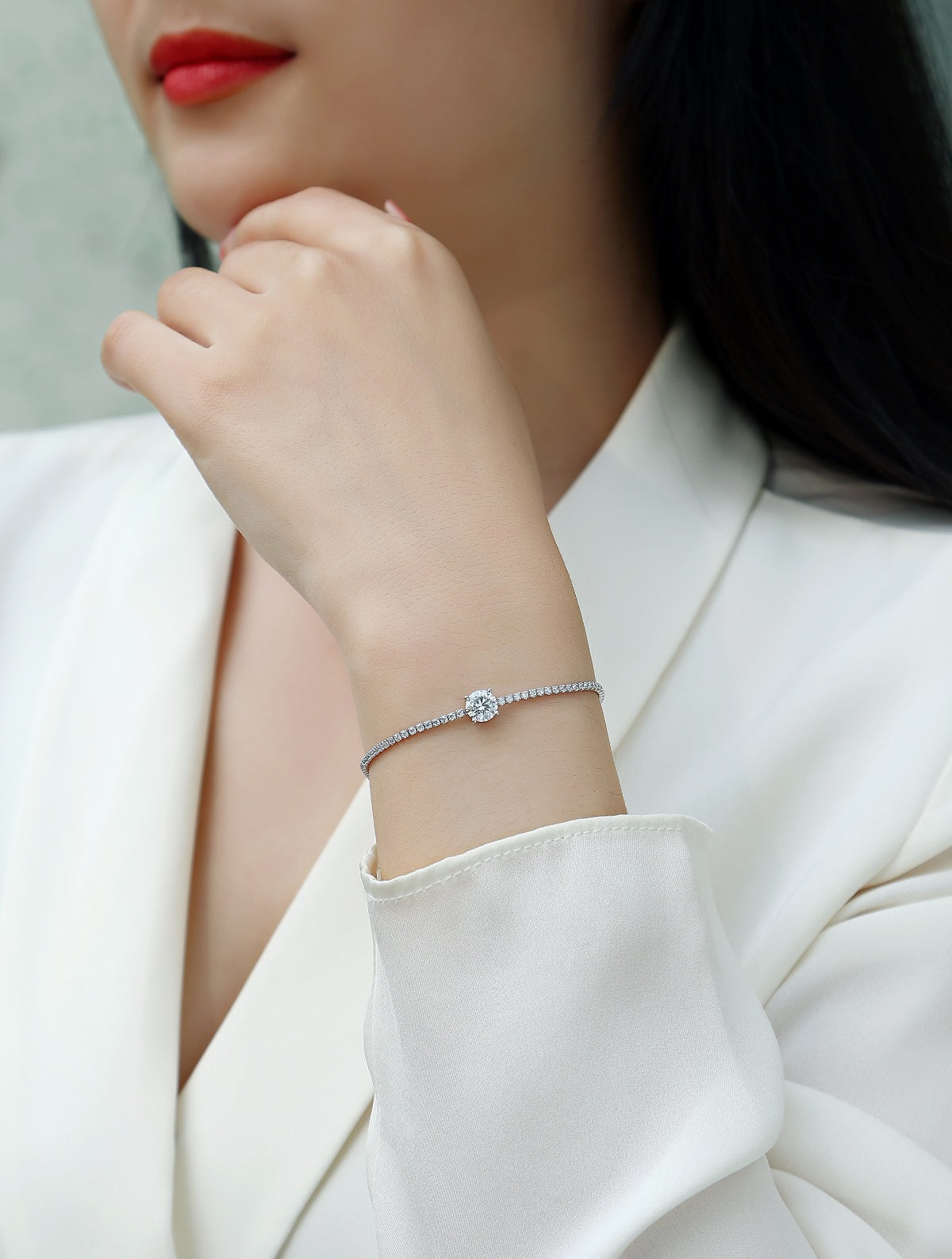 Moissanit Tennis Armband mit 1 Karat VVS1 Reinheit und D Farbgrad aus rhodiniertem 925 Silber (18 cm)