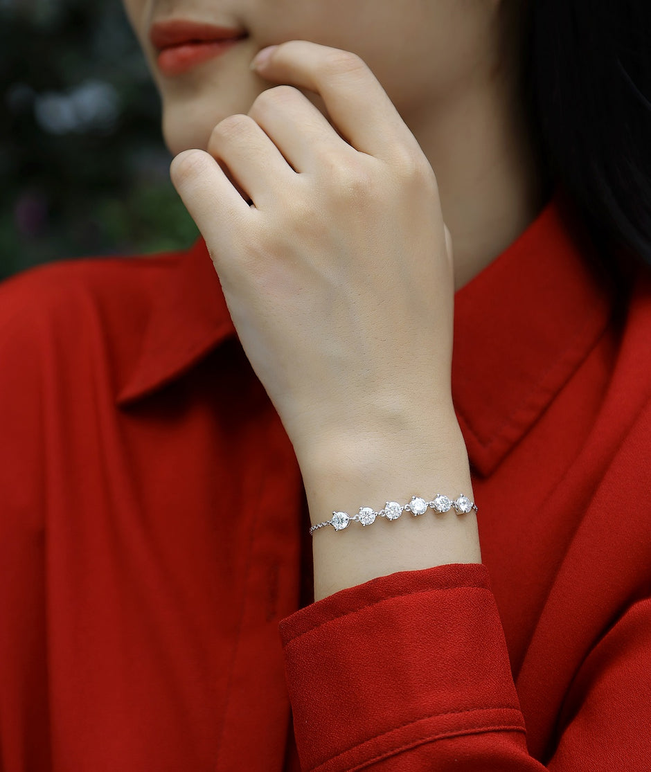 Moissanit Armband mit 3 Karat VVS1 Reinheit und D Farbgrad aus rhodiniertem 925 Silber (17-21 cm)
