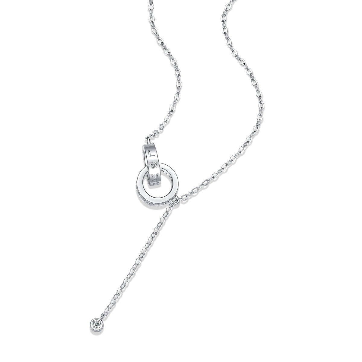 Moissanit Halskette 0.03 Karat in VVS-Reinheit und Farbgrad D - rhodinierte Love Anhänger mit eleganter  Kette aus 925er Silber