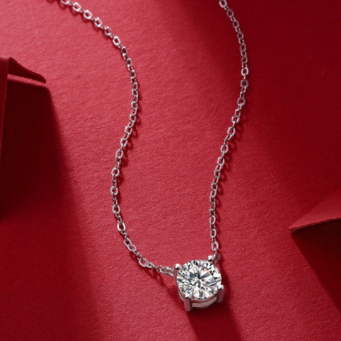 Moissanit Halskette 2 Karat in VVS1 Reinheit und Farbgrad D - rhodinierte Anhänger mit eleganter Kette aus 925er Silber