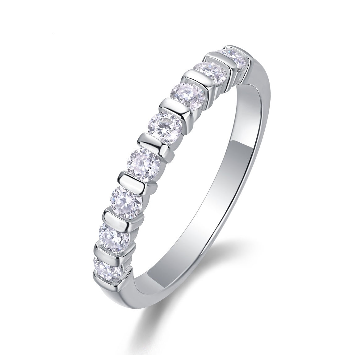 Moissanit Ring / Verlobungsring / Silberring mit 0.48 Karat VVS1 Reinheit und Farbgrad D im Brilliantschliff in rhodiniertem 925 Sterlingsilber.