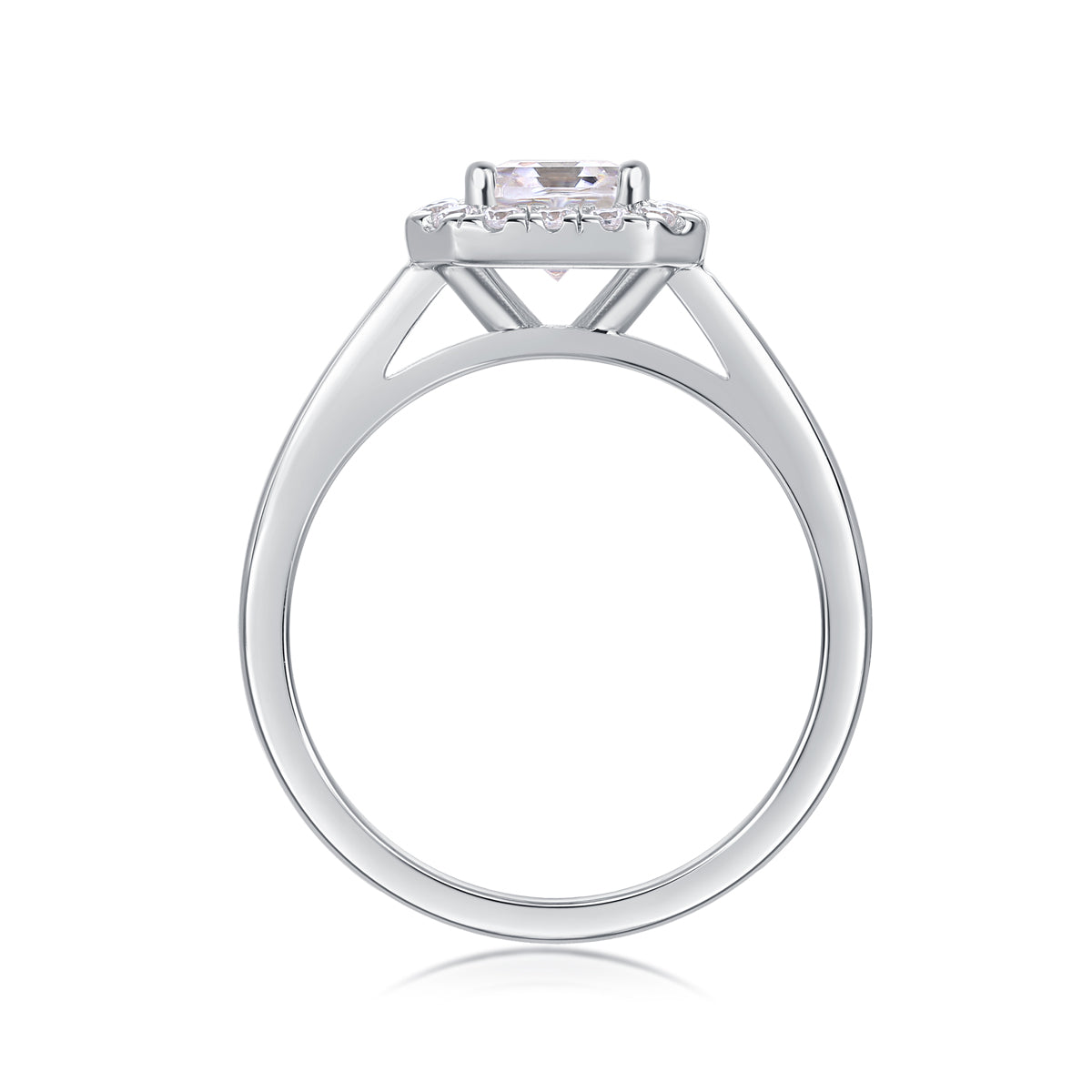 Moissanit Ring / Verlobungsring / Silberring mit 1 Karat VVS1 Reinheit und Farbgrad D im Baguette Schliff in rhodiniertem 925 Sterlingsilber.