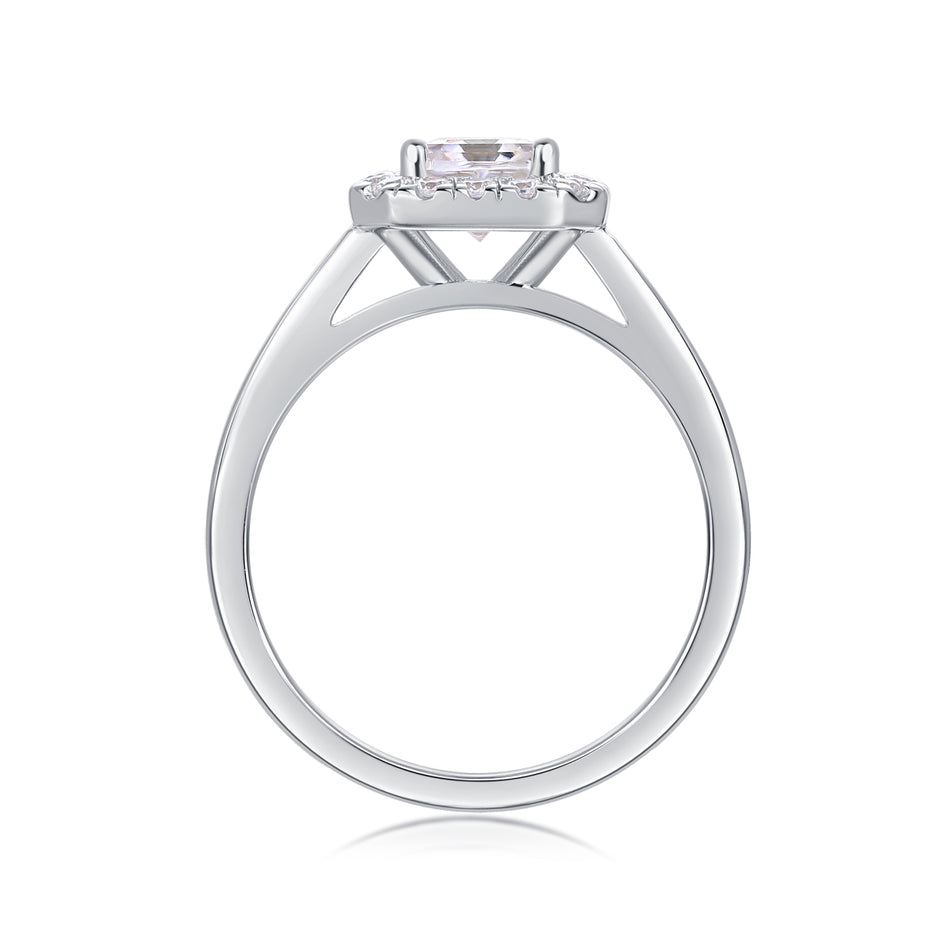 Moissanit Ring / Verlobungsring / Silberring mit 1 Karat VVS1 Reinheit und Farbgrad D im Baguette Schliff in rhodiniertem 925 Sterlingsilber.