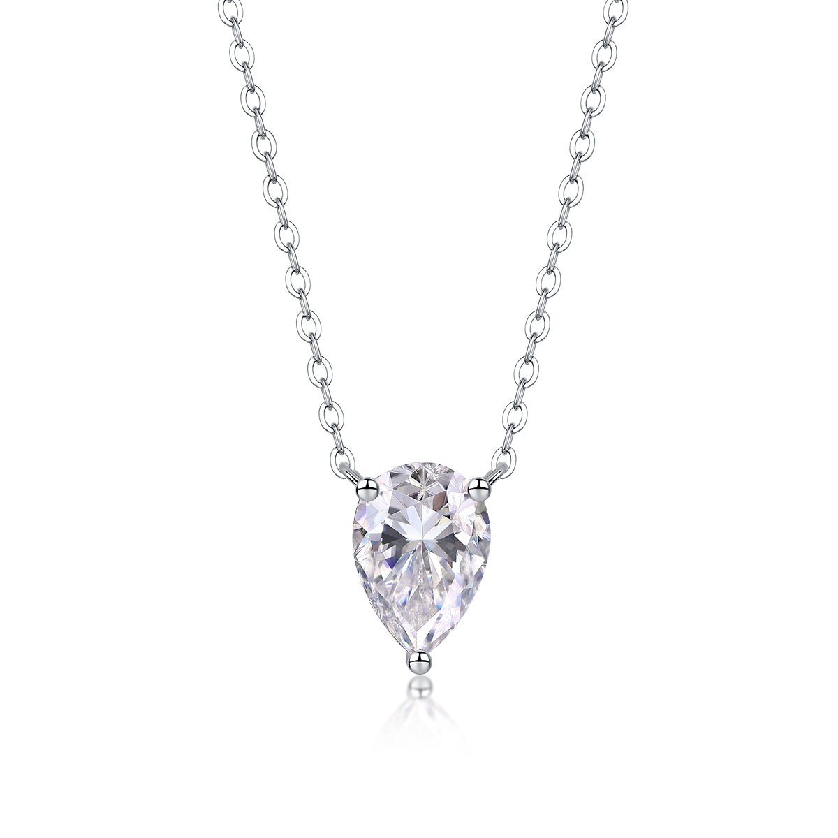 Moissanit Halskette 2 Karat in VVS-Reinheit und Farbgrad D in Tropfen Schliff - rhodinierte  Anhänger mit eleganter  Kette aus 925er Silber