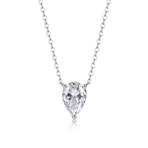 Moissanit Halskette 2 Karat in VVS-Reinheit und Farbgrad D in Tropfen Schliff - rhodinierte  Anhänger mit eleganter  Kette aus 925er Silber