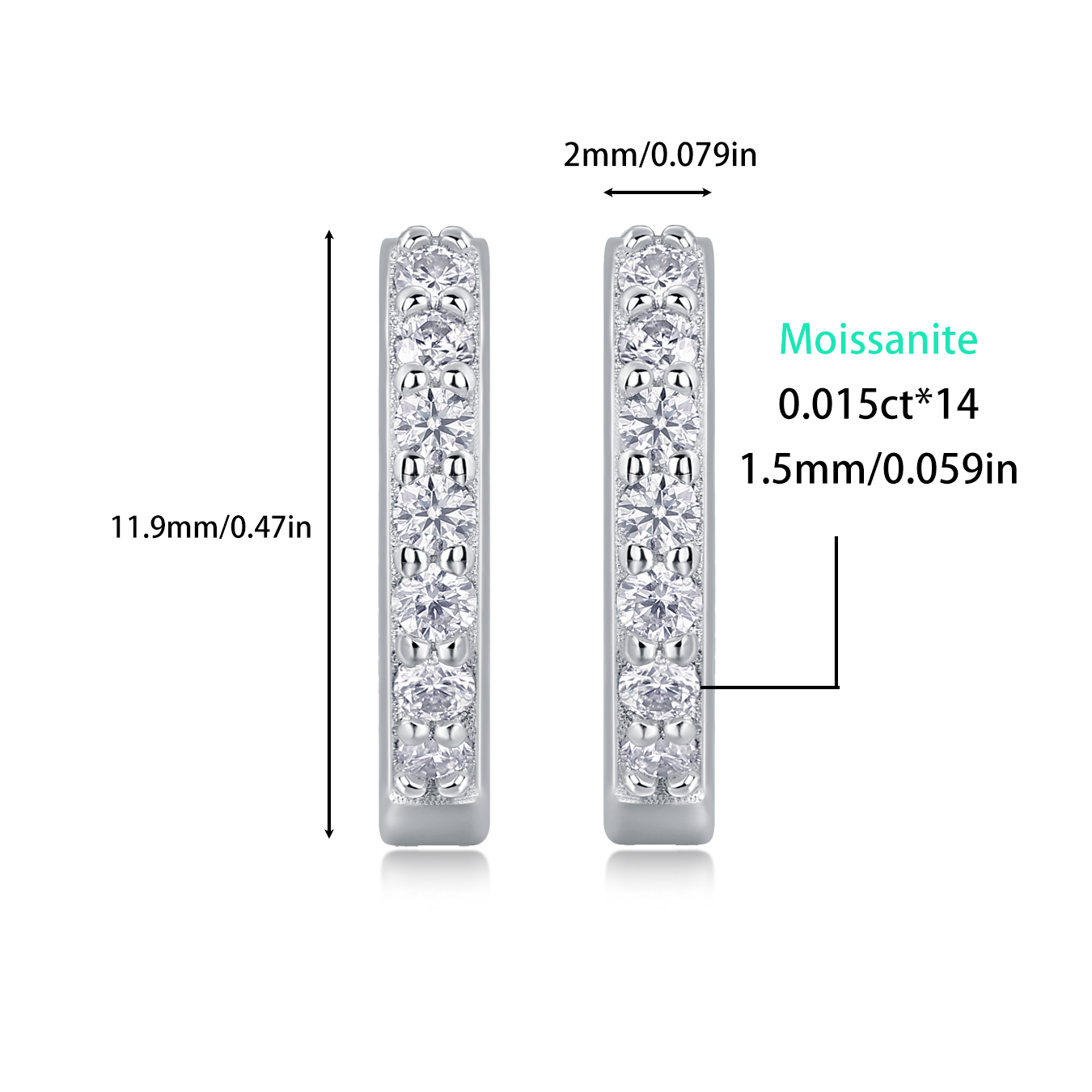 Elegante Moissanit Creolen mit 0.21 Karat in höchster VVS1-Reinheit und edlem D-Farbgrad aus rhodiniertem 925 Silber