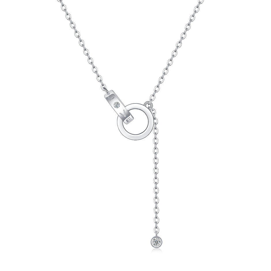 Moissanit Halskette 0.03 Karat in VVS-Reinheit und Farbgrad D - rhodinierte Love Anhänger mit eleganter  Kette aus 925er Silber