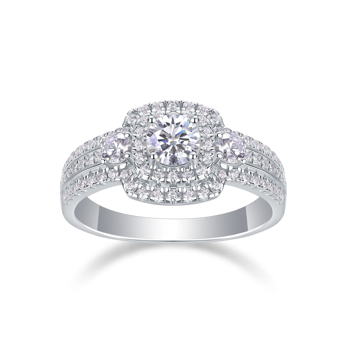 Moissanit Ring / Verlobungsring / Silberring mit 1.58 Karat VVS1 Reinheit und Farbgrad D im Brilliantschliff in rhodiniertem 925 Sterlingsilber.