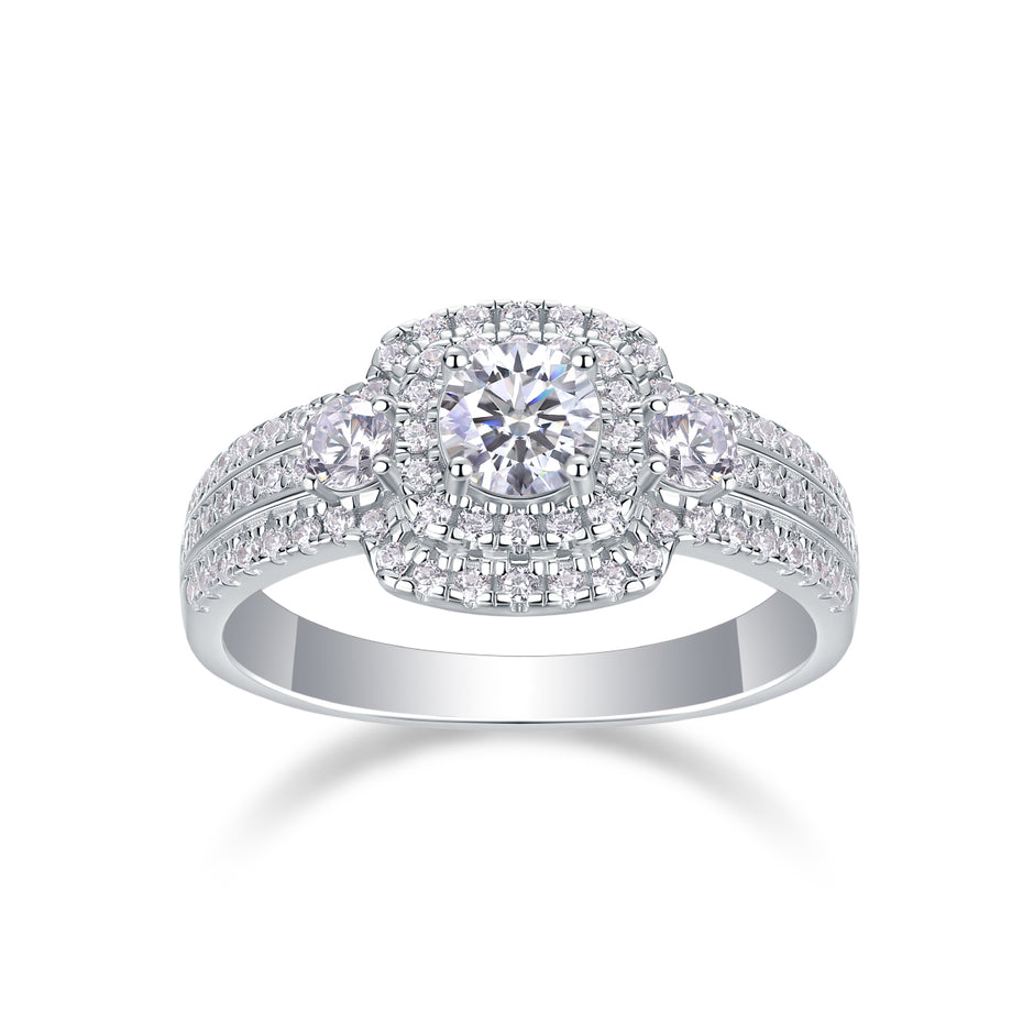 Moissanit Ring / Verlobungsring / Silberring mit 1.58 Karat VVS1 Reinheit und Farbgrad D im Brilliantschliff in rhodiniertem 925 Sterlingsilber.