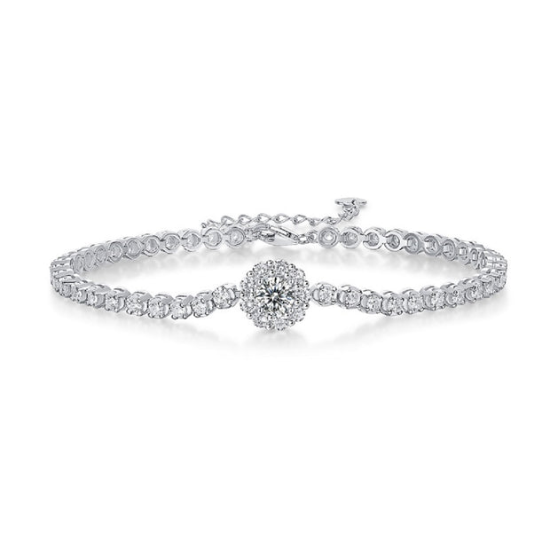 Moissanit Tennis Armband mit 0.5 Karat VVS1 Reinheit und D Farbgrad aus rhodiniertem 925 Silber (18 cm)
