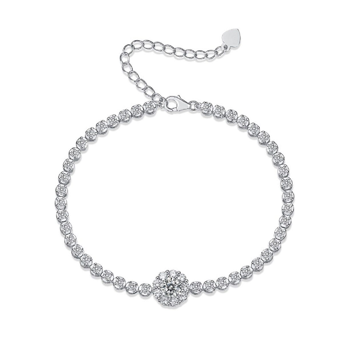 Moissanit Tennis Armband mit 0.5 Karat VVS1 Reinheit und D Farbgrad aus rhodiniertem 925 Silber (18 cm)