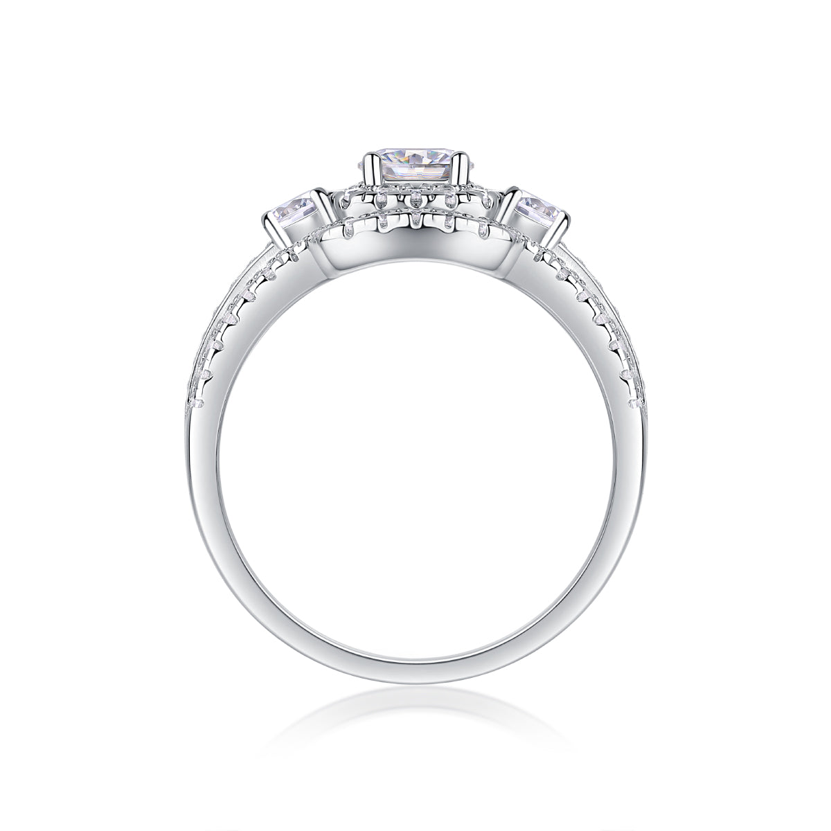 Moissanit Ring / Verlobungsring / Silberring mit 1.58 Karat VVS1 Reinheit und Farbgrad D im Brilliantschliff in rhodiniertem 925 Sterlingsilber.