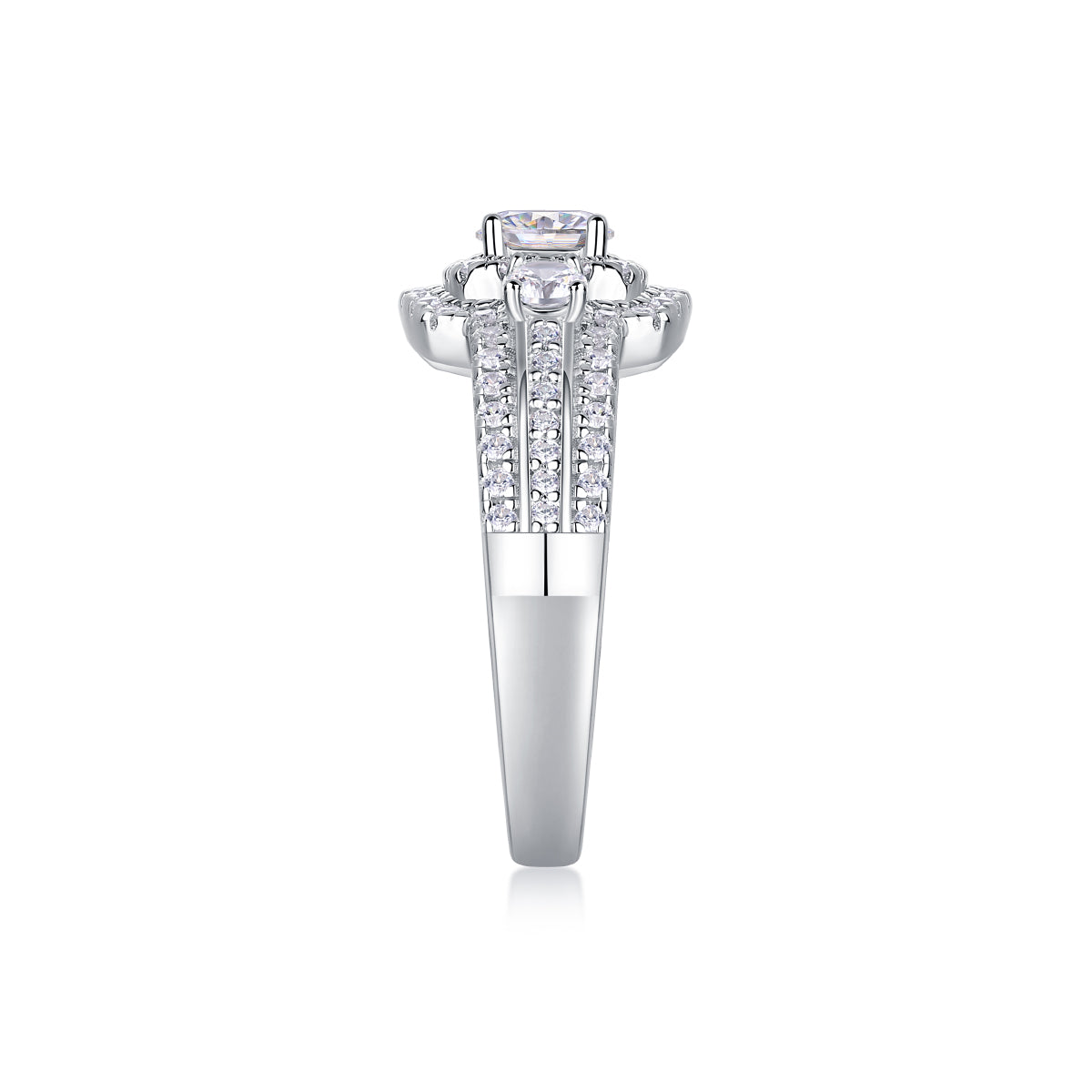 Moissanit Ring / Verlobungsring / Silberring mit 1.58 Karat VVS1 Reinheit und Farbgrad D im Brilliantschliff in rhodiniertem 925 Sterlingsilber.