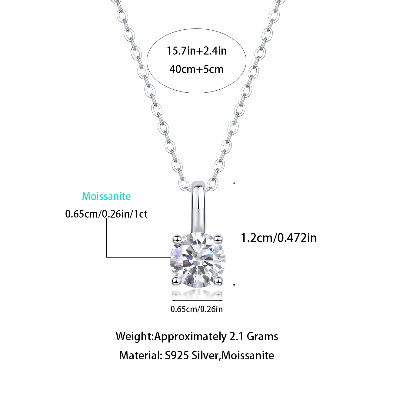 Moissanit Halskette 1 Karat in VVS1 Reinheit und Farbgrad D - rhodinierte Anhänger mit eleganter  Kette aus 925er Silber