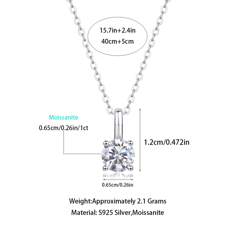Moissanit Halskette 1 Karat in VVS1 Reinheit und Farbgrad D - rhodinierte Anhänger mit eleganter  Kette aus 925er Silber