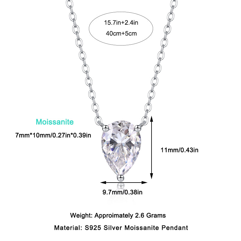 Moissanit Halskette 2 Karat in VVS-Reinheit und Farbgrad D in Tropfen Schliff - rhodinierte  Anhänger mit eleganter  Kette aus 925er Silber